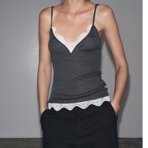 Zara LACE STRAPPY TOP GRAY